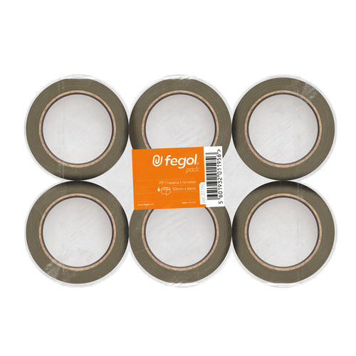 Fita Adesiva Fegol 66m x 50mm PP Castanha para Embalagem - Pack 6un.