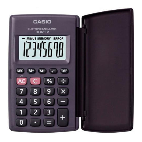 CALCULADORA DE BOLSO BÁSICA CASIO HL-820LV COM TAMPA RÍGIDA