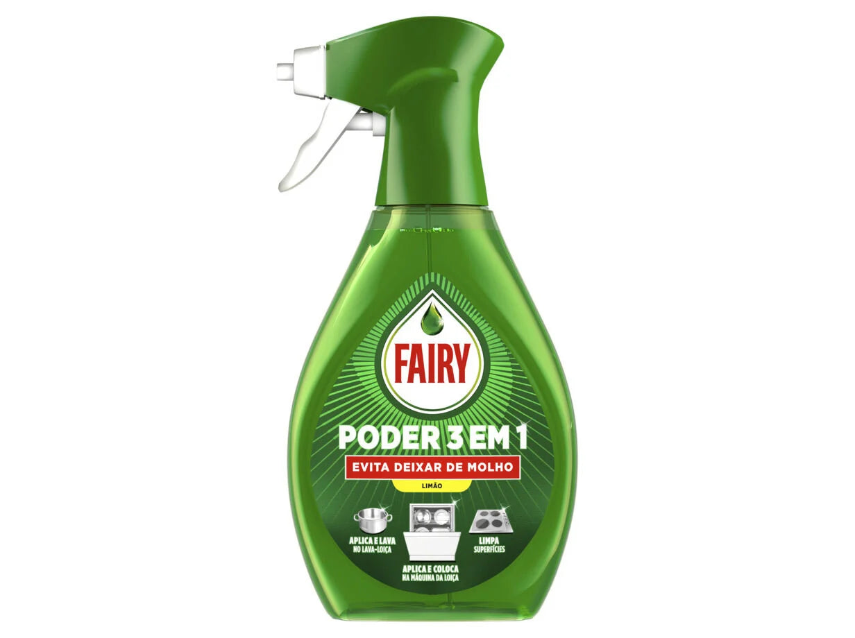 Detergente para loiça manual Fairy Spray 3 em 1 limão, embalagem de 500ml, produto da Pinto & Coelho