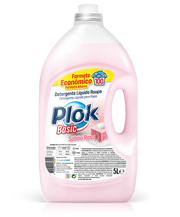 Detergente líquido para roupas Sabão Rosa Pinto & Coelho, frasco de 5 litros, com rótulo rosa e tampa branca.