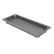 Recipientes prateados para sushi de 225 ml, embalagens Pinto & Coelho, tamanho 22x9x2 cm, rPET reutilizável.