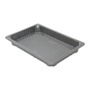 Recipientes prateados para sushi de 244 ml, embalagens Pinto & Coelho, com dimensões de 16,6x11,5x2 cm, feitos de rPET
