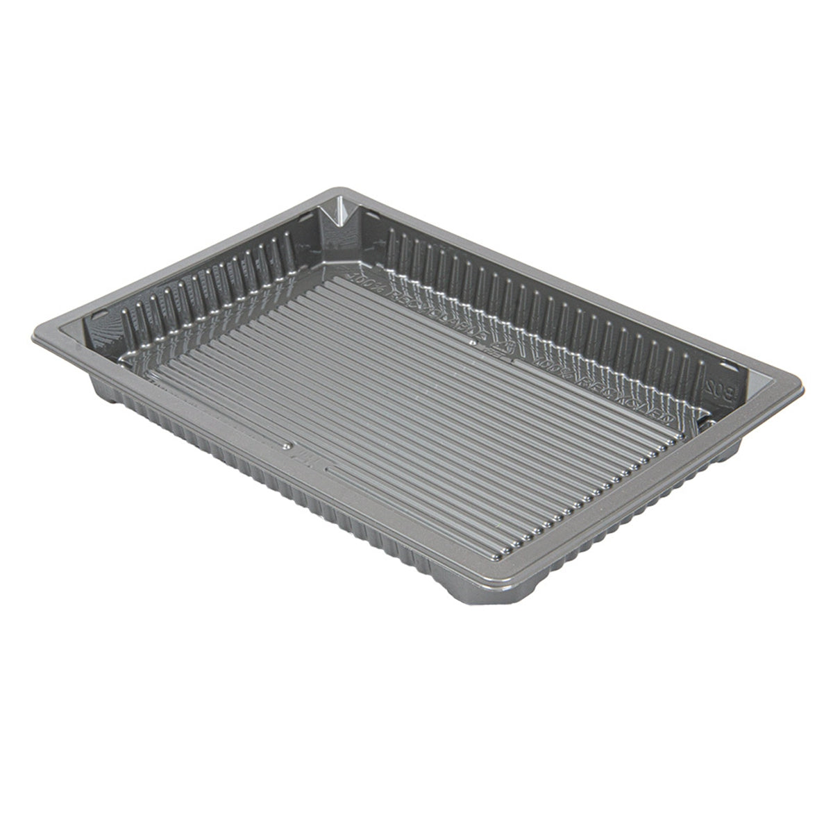 Recipientes prateados para sushi de 307 ml, embalagens em rPET, tamanho 18,5x12,9x2 cm, marca Pinto & Coelho.