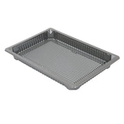 Recipientes prateados para sushi de 307 ml, embalagens em rPET, tamanho 18,5x12,9x2 cm, marca Pinto & Coelho.
