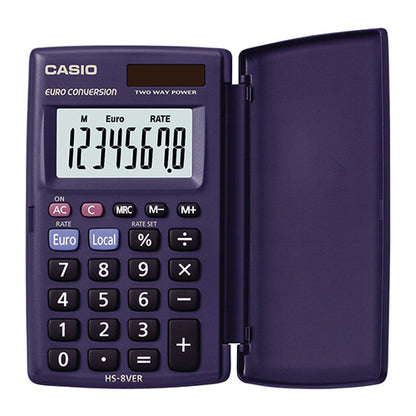 CALCULADORA DE BOLSO BÁSICA CASIO HS-8VER EURO COM TAMPA