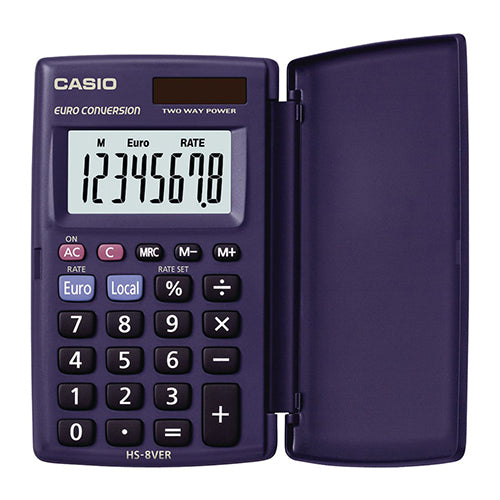CALCULADORA DE BOLSO BÁSICA CASIO HS-8VER EURO COM TAMPA