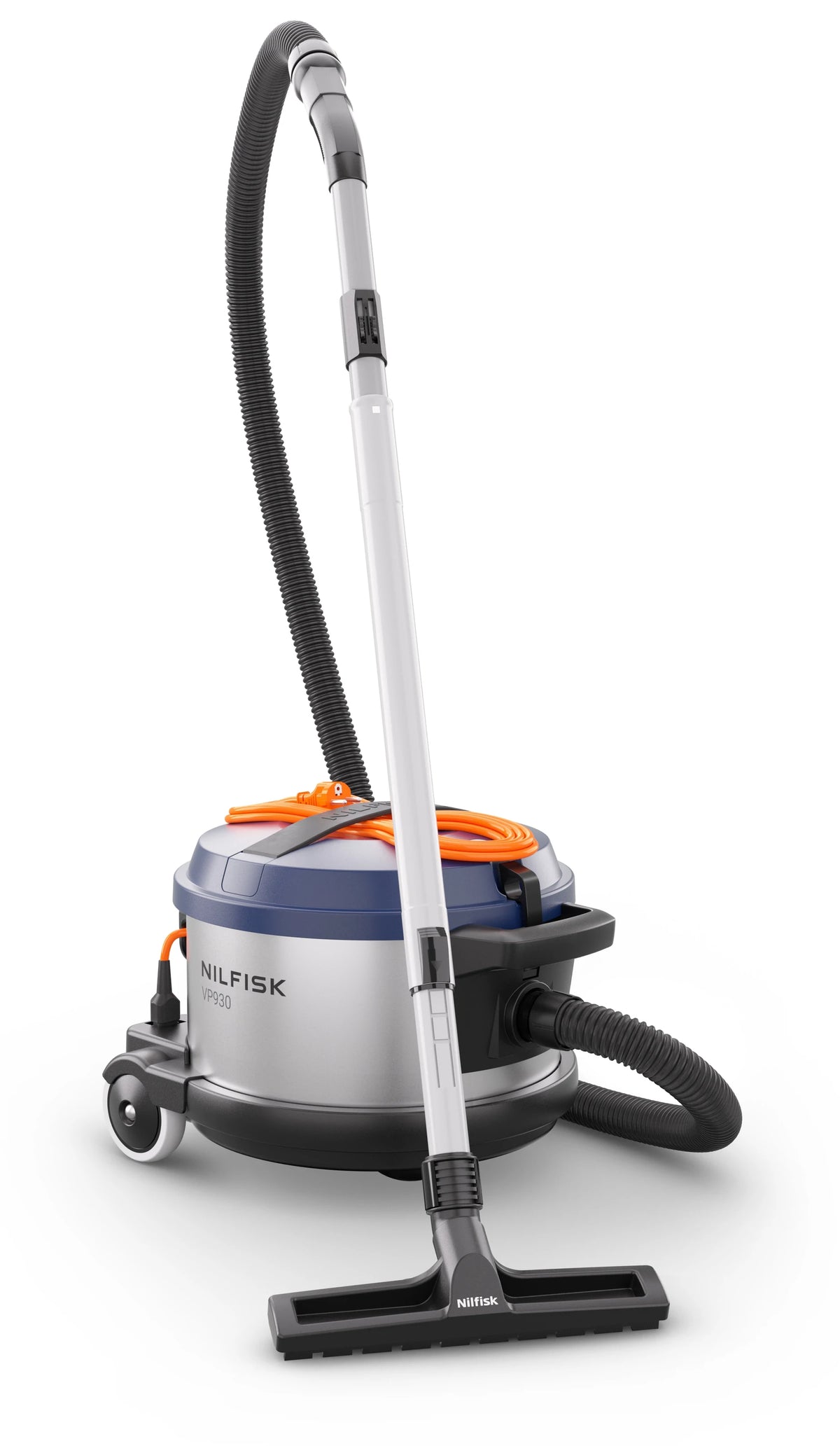 Aspirador profissional Nilfisk VP930 Pro HEPA azul com filtro HEPA, mostrado em detalhe na imagem.