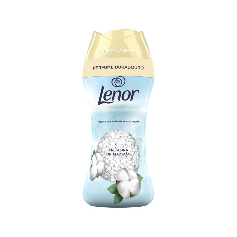 Perfumador de roupa Pinto & Coelho Pérolas Algodão, frasco de 195g com perfume suave para roupas e tecidos.
