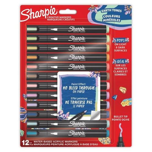 Marqueurs acryliques Sharpie Creative Earth Tones 12 couleurs - Pointe ronde