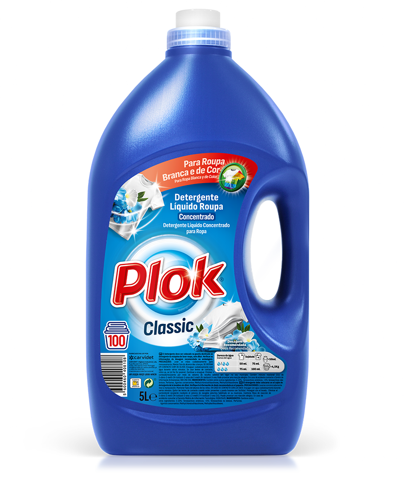 Detergente líquido para roupa Classic 100d Pinto & Coelho em embalagem de 5 litros, com fórmula eficaz para lavar roupas.