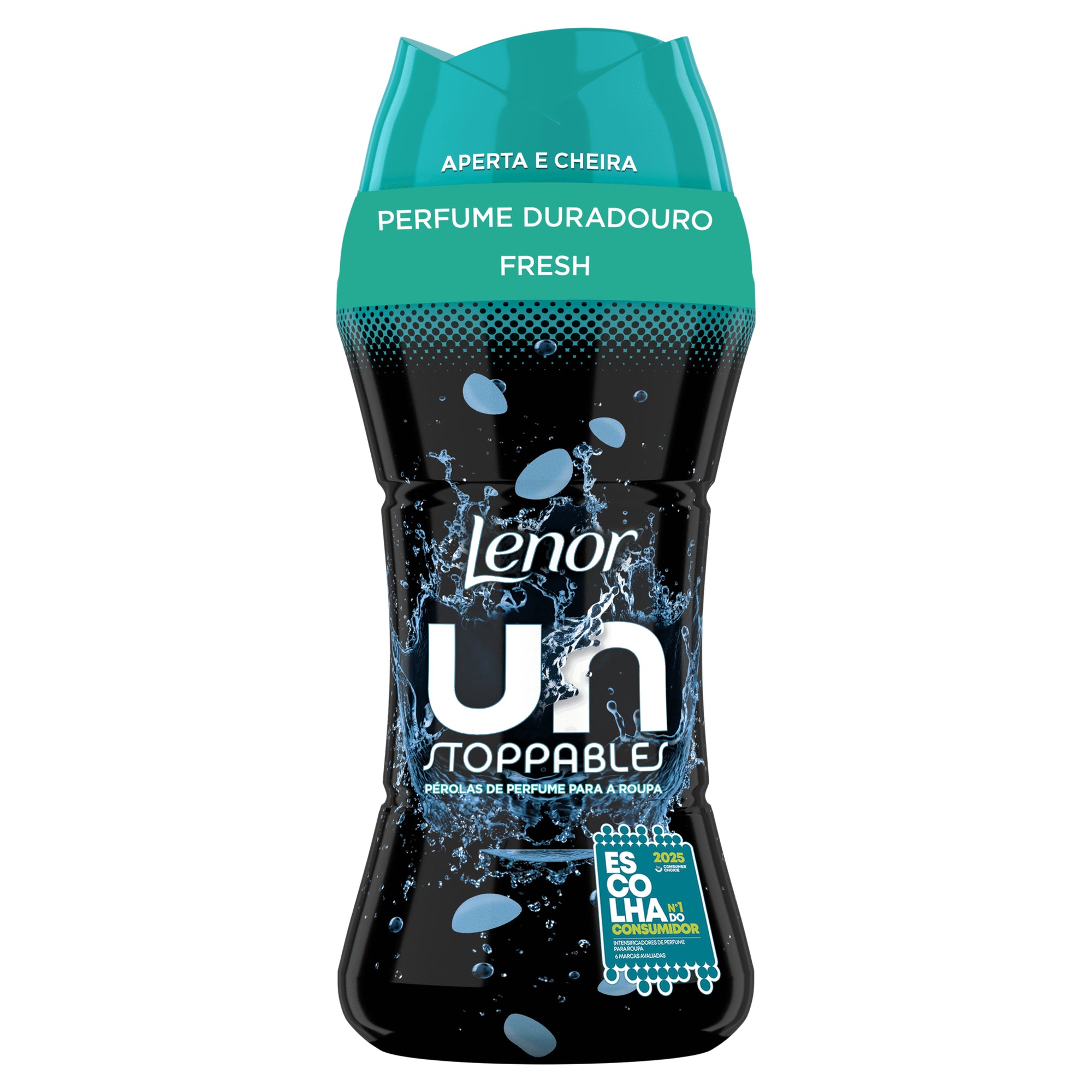 Intensificador de perfume Pérolas Unstoppables Fresh Lenor, embalagem com pérolas perfumadas, produto da marca Pinto & Coelho