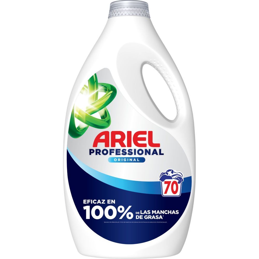 Detergente profissional para roupas Ariel da Pinto & Coelho, frasco com 70 doses para lavanderia eficiente.