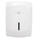 Dispensador de toalhas de papel Faneco CALMA CM1100PB, em plástico branco, com porta de abertura para recarga e visualizador.