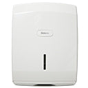 Dispensador de toalhas de papel Faneco CALMA CT6100PB, plástico branco com visor de papel e sistema de acionamento.