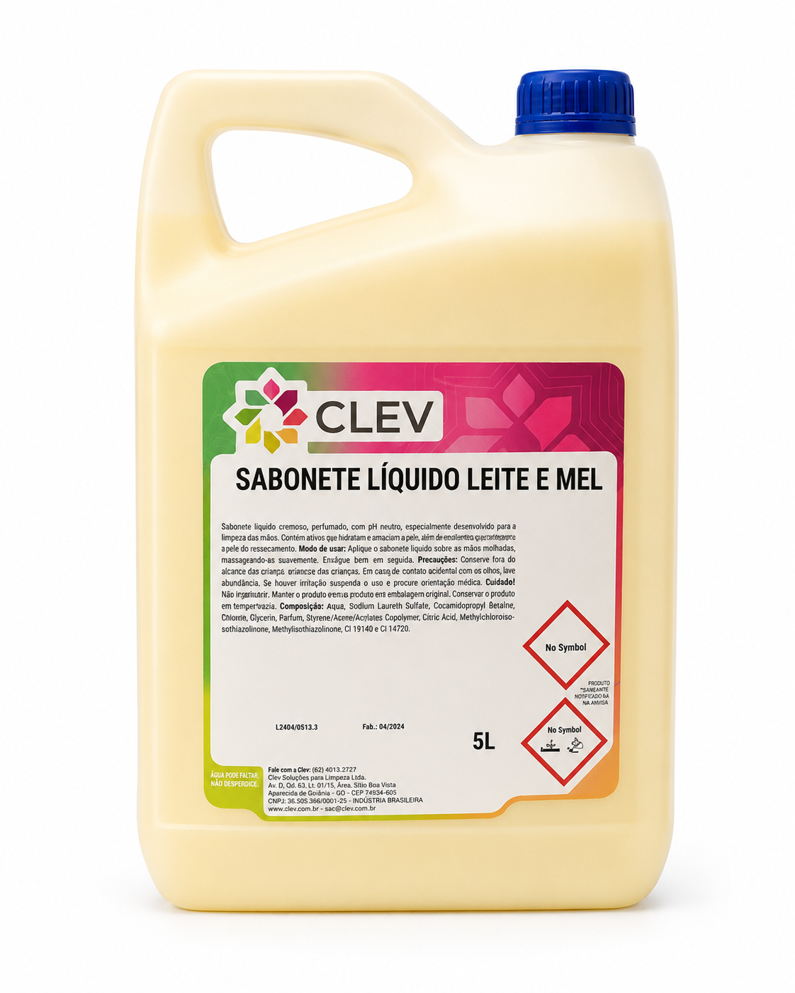 CLEV Sabonete Líquido Leite e Mel – 5L