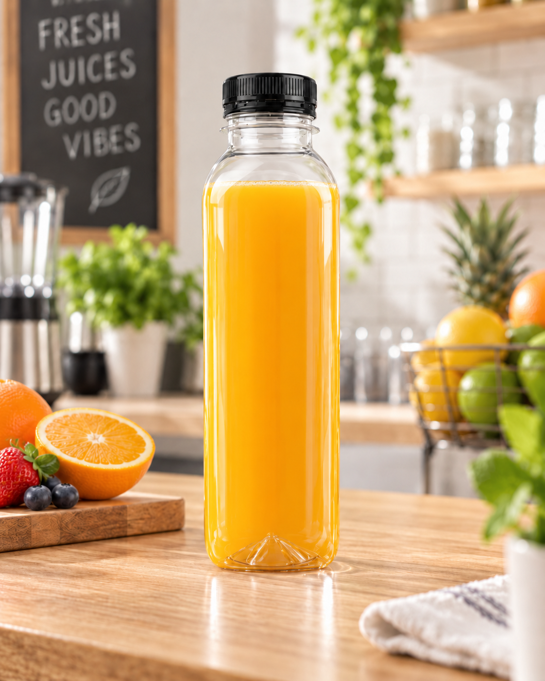 Garrafa de plástico rPET de 500ml com tampa preta, embalagem com 126 unidades, marca Pinto & Coelho.