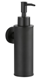 Doseador de sabão ou desinfetante Faneco Sydney preto, com design moderno e compacto para uso em lavabos.