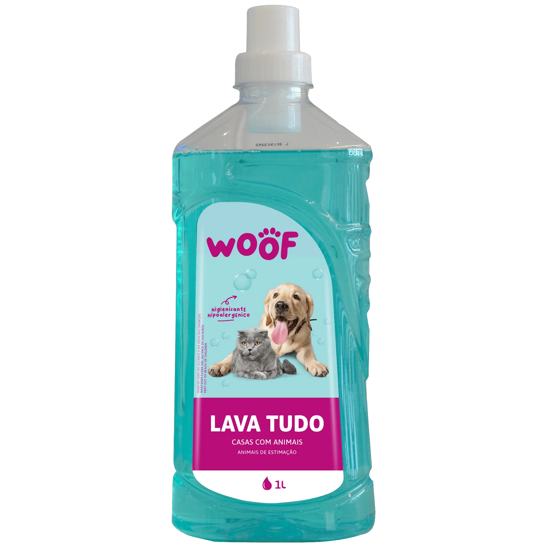 Lavatudo Pinto & Coelho WOOF - Lava tudo para casa com animais, frasco de 1 litro, produto de limpeza eficaz e seguro para pets