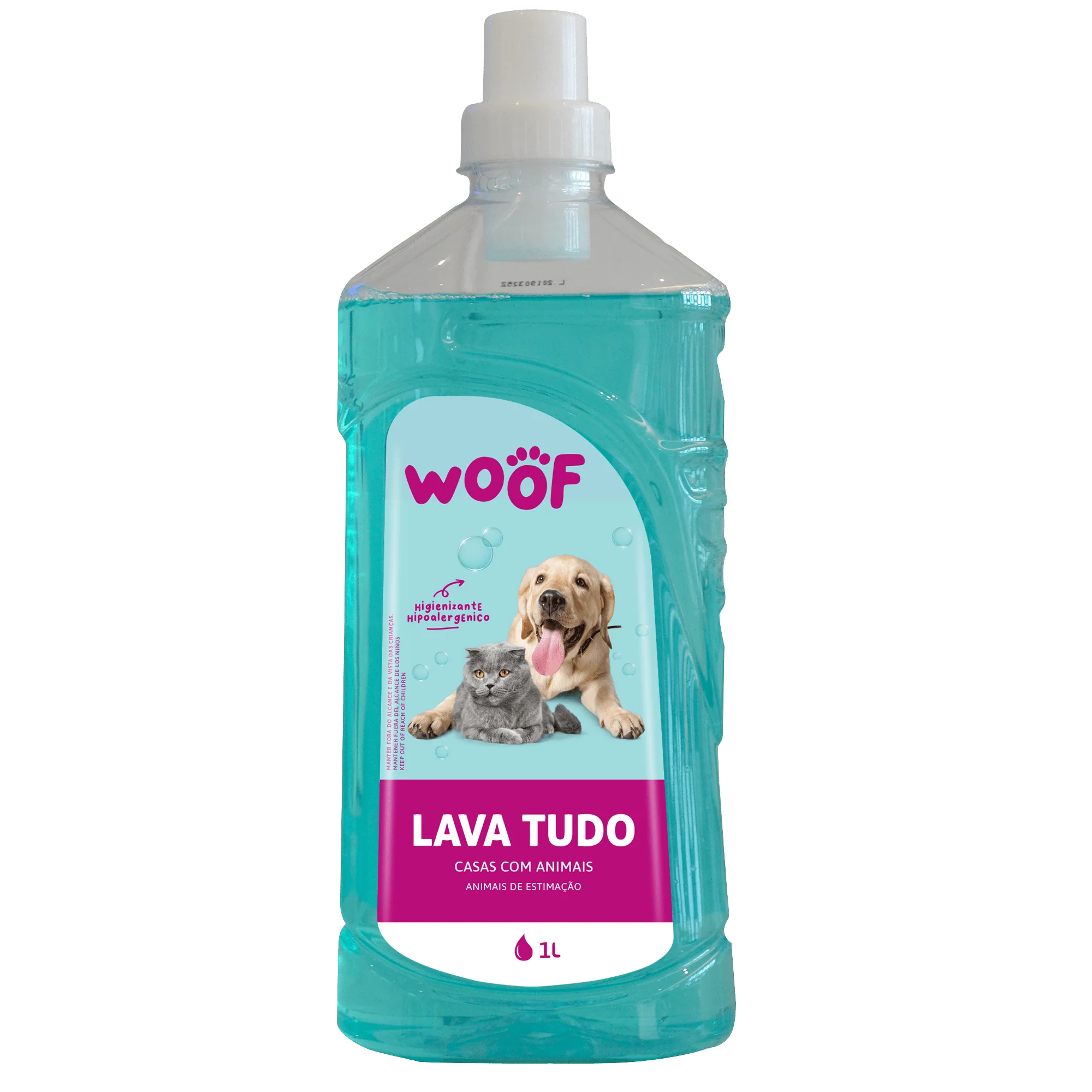 Lavatudo Pinto & Coelho WOOF - Lava tudo para casa com animais, frasco de 1 litro, produto de limpeza eficaz e seguro para pets