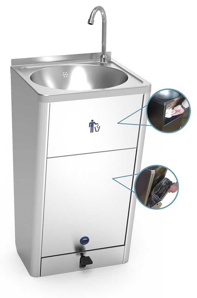 Lavatório inox portátil autónomo de grande caudal