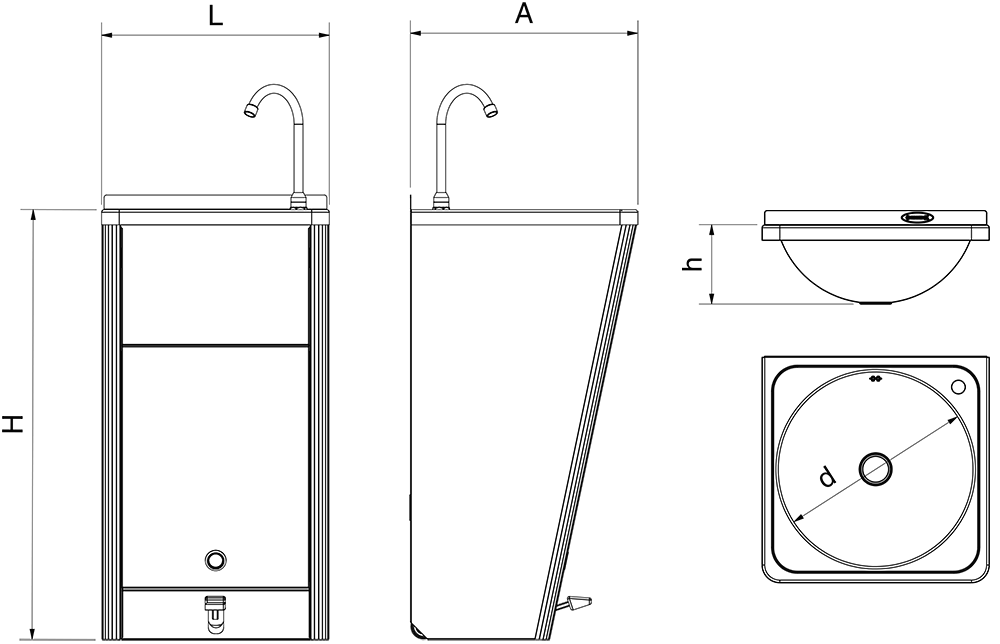 Lavatório inox portátil autónomo de grande caudal