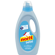 Detergente para roupas de bebê Norit Pinto & Coelho, frasco de 1125ml, com 32 doses, ideal para roupas delicadas de bebê.