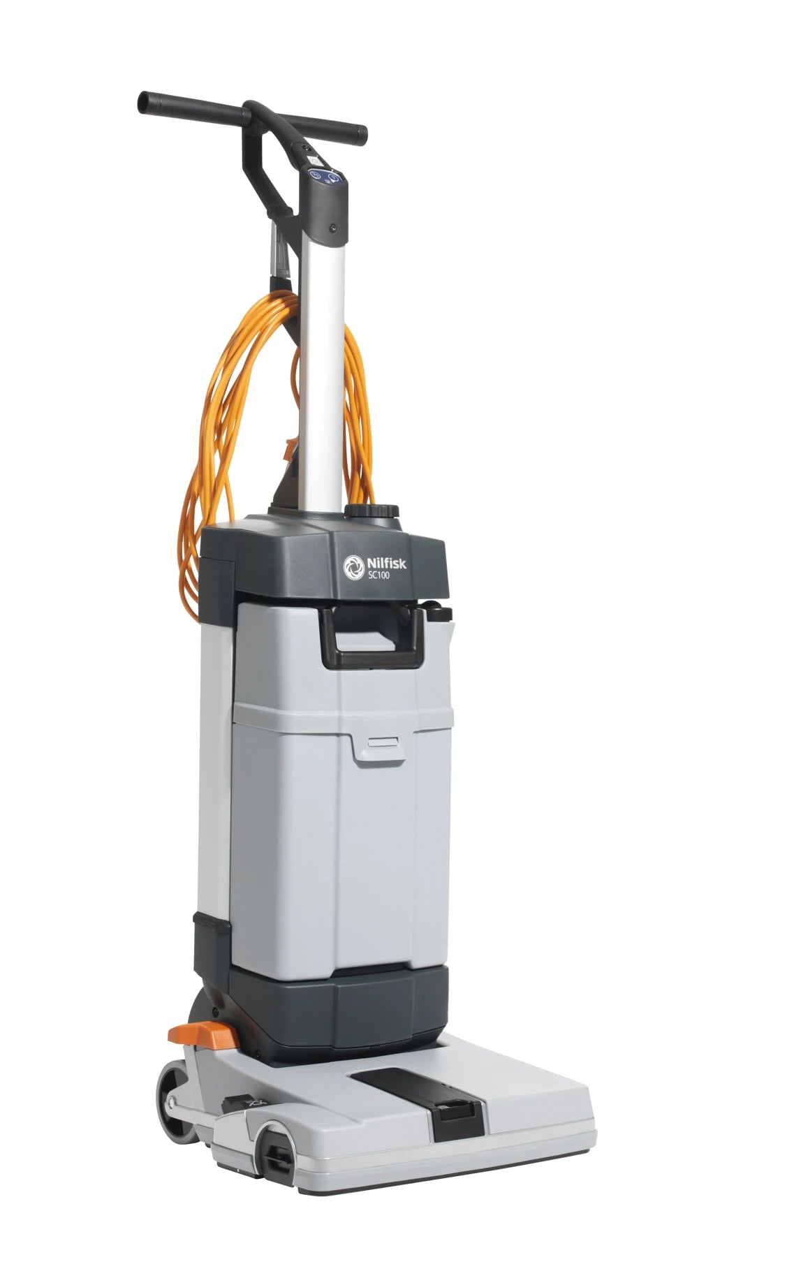 Lavadora de pavimentos Nilfisk SC100 E Full Package, máquina compacta e eficiente para limpeza de pisos industriais.