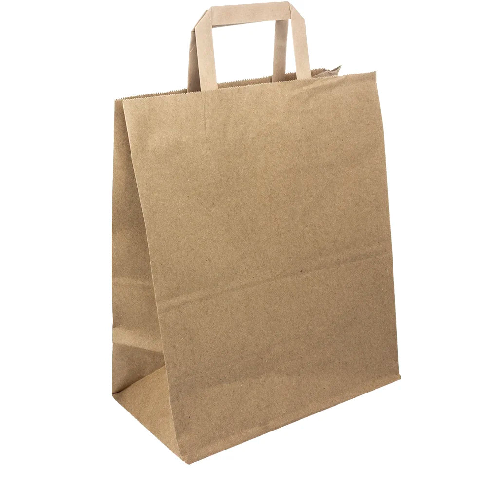 Saco de papel kraft com alça da Pinto & Coelho, tamanho 30,5x25,4x13,5cm, pacote com 250 unidades, ideal para embalagens.