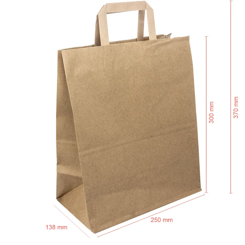 Saco kraft com alça da Pinto & Coelho, tamanho 30,5x25,4x13,5cm, pacote com 250 unidades, feito de papel kraft resistente.