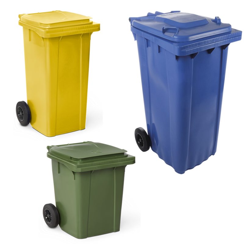 Contentor de resíduos com tampa e rodas de 60 L da Pinto & Coelho, ideal para coleta de lixo doméstico ou comercial.
