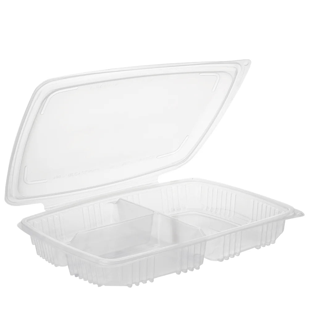 Embalagem Retangular com 3 divisórias em plástico e tampa incluída - 1550ml