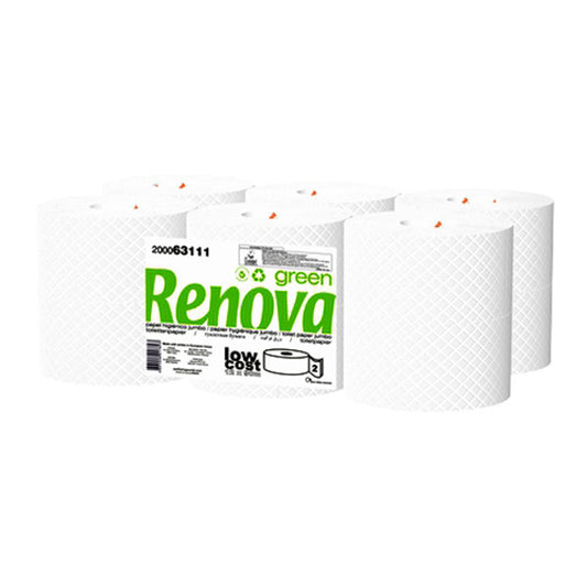 PACK 12 ROLOS PAPEL HIGIÉNICO JUMBO 2 FOLHAS RENOVA GREEN 90MT