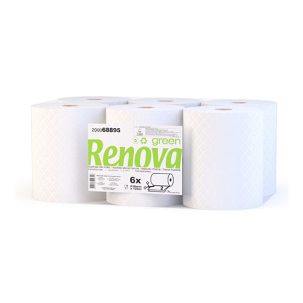 TOALHAS DE MÃO RENOVA GREEN 210MMX120MT 2 FOLHAS PACK COM 6 ROLOS