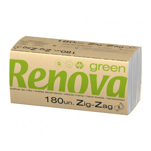 TOALHAS DE MÃO 23X25CM ZIG-ZAG RENOVA GREEN (PACK 10 MAÇOS = 1800 TOALHAS)