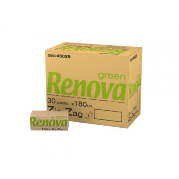 TOALHAS DE MÃO 23X25CM ZIGUEZAGUE RENOVA GREEN CAIXA 30 MAÇOS 5400 TOALHAS