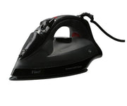 Ferro a vapor JVD Vinci 2200W preto para engomadoria de hotel, com base de suporte e controle de vapor.