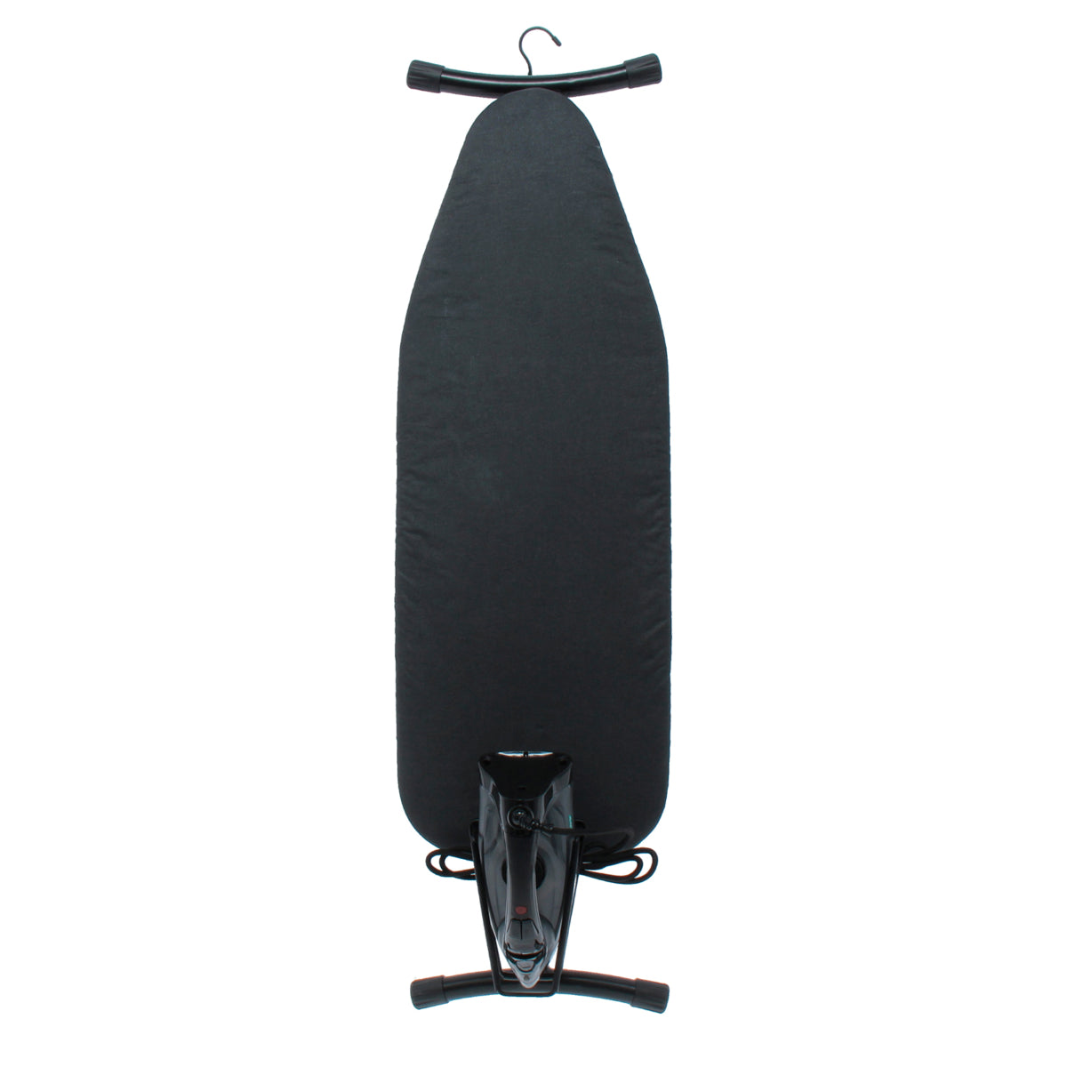 Tábua de engomar JVD Swivel com capa preta, ideal para engomadoria de hotel, superfície resistente e prática para passar roupas.