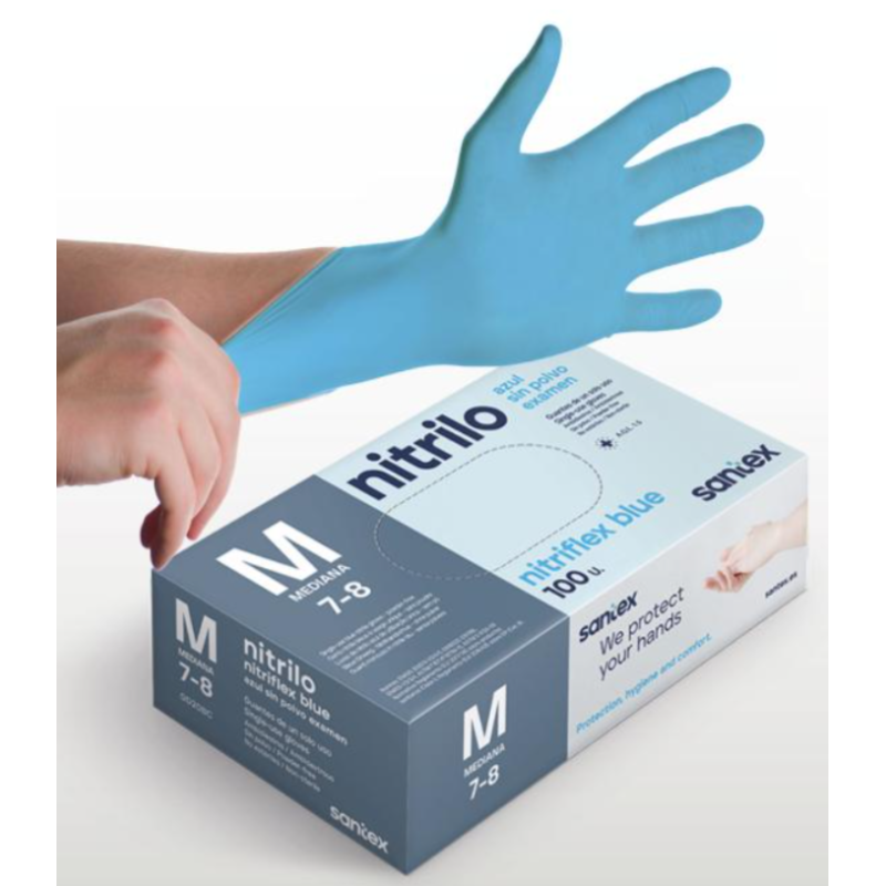 Santex Luvas Nitrilo Azul sem Pó Nitriflex – 3,5 g