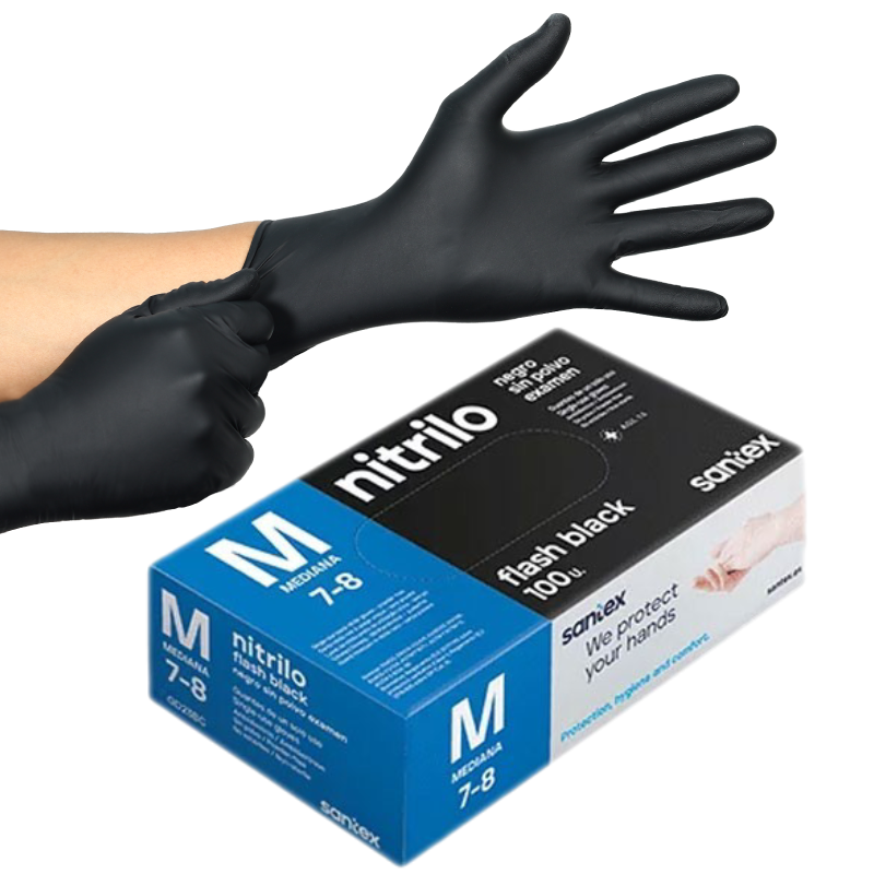 LUVA NITRILO PRETA SEM PÓ EXTRA FORTE (CX c/100)