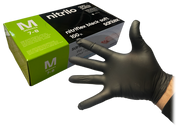 Luvas de nitrilo pretas sem pó da Santex, pacote com 100 unidades, material resistente e ideal para proteção e higiene.