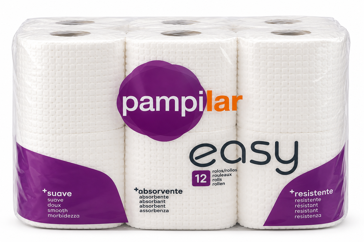 Papel higiénico Pampi-lar Easy, embalagem de 12 rolos, folha dupla