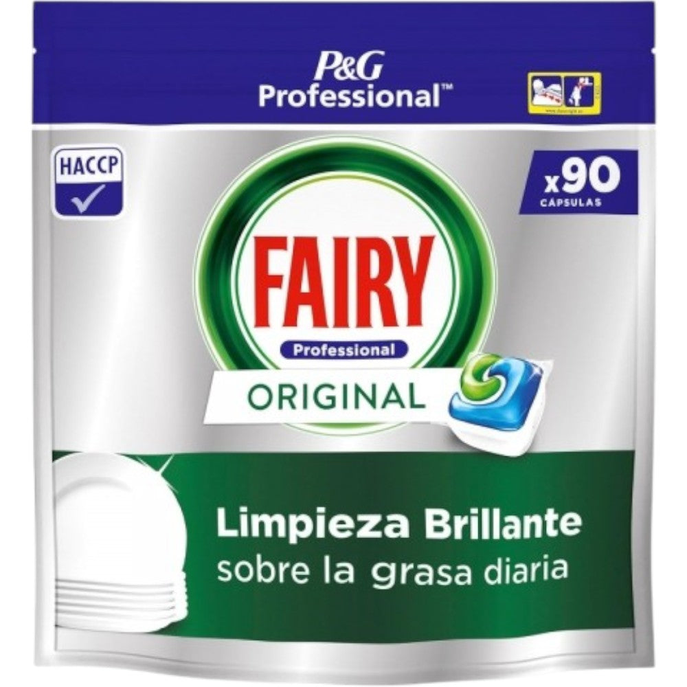 Pastilhas Fairy Profissional Original Pinto & Coelho, embalagem com 90 unidades, mostrando as pastilhas brancas e embalagem.