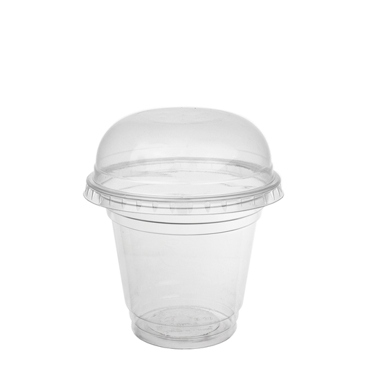 Taça PET de 240ml com tampa alta sem furo
