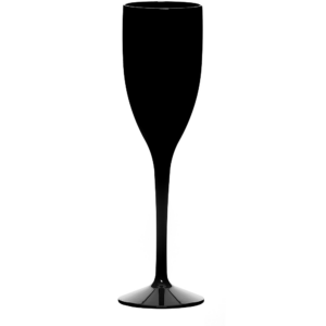 Copo flute em policarbonato preto 150 ml sobre fundo branco
