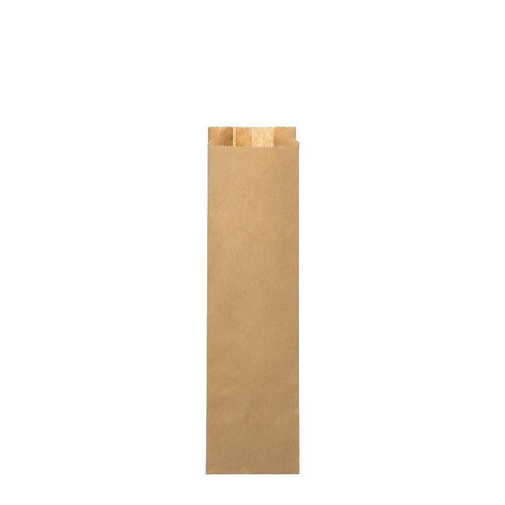Saco de papel kraft castanho Pinto & Coelho 14+6 × 52 cm, modelo SC07, vista frontal