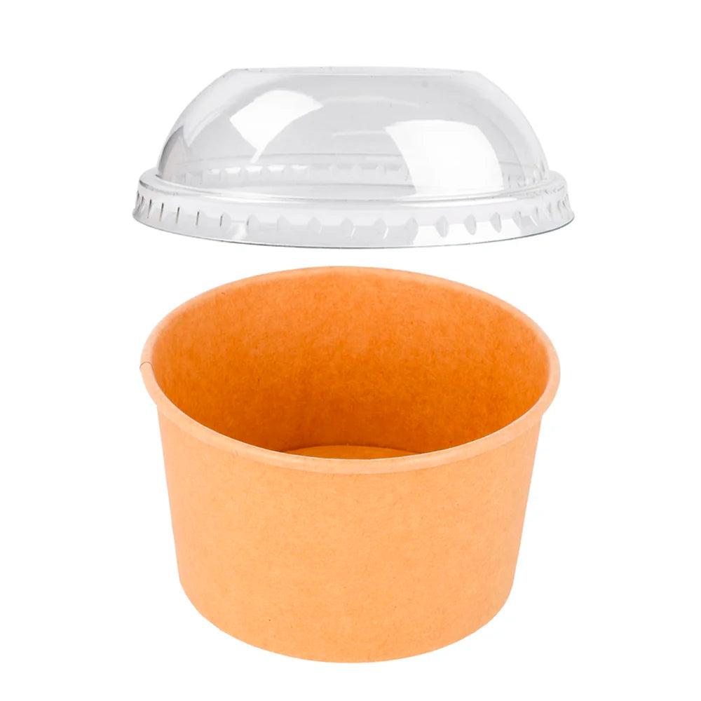 Taça de gelado em cartolina kraft 240 ml com tampa PET