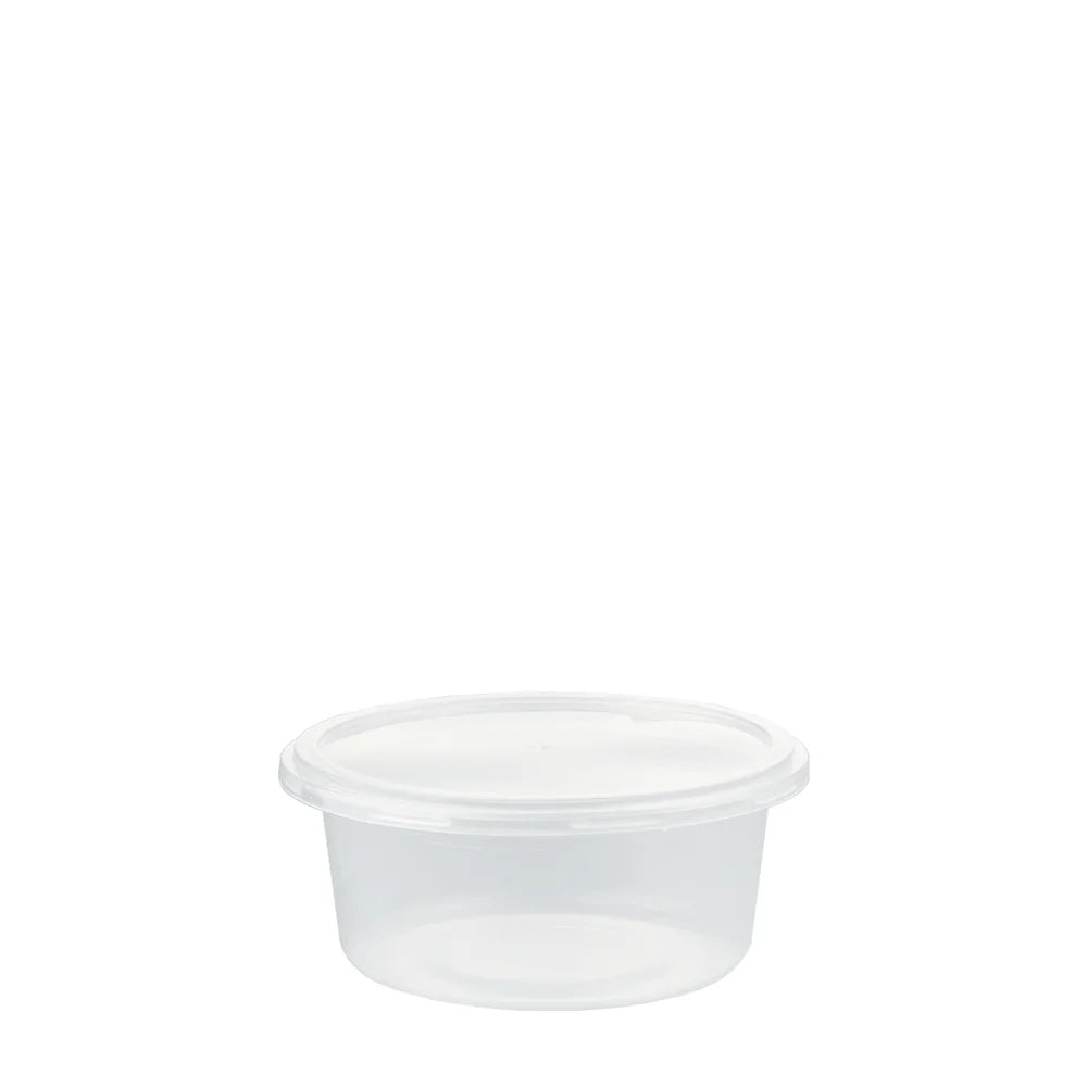 Taça reutilizável em PP transparente de 180 ml com tampa rasa