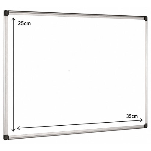 Quadro branco magnético de cerâmica com moldura de alumínio, tamanho 25x35 cm, da marca Pinto & Coelho.